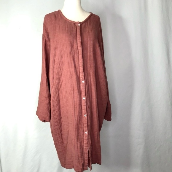 Voloshin dress 100% cotton double gauze button down dusty mauve L - Picture 1 of 11